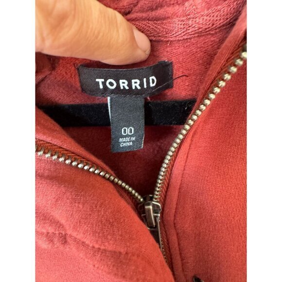 Torrid Women's Rust Jacket Size 00 lightweight rayon hooded zip up gathered‎ - Picture 3 of 10